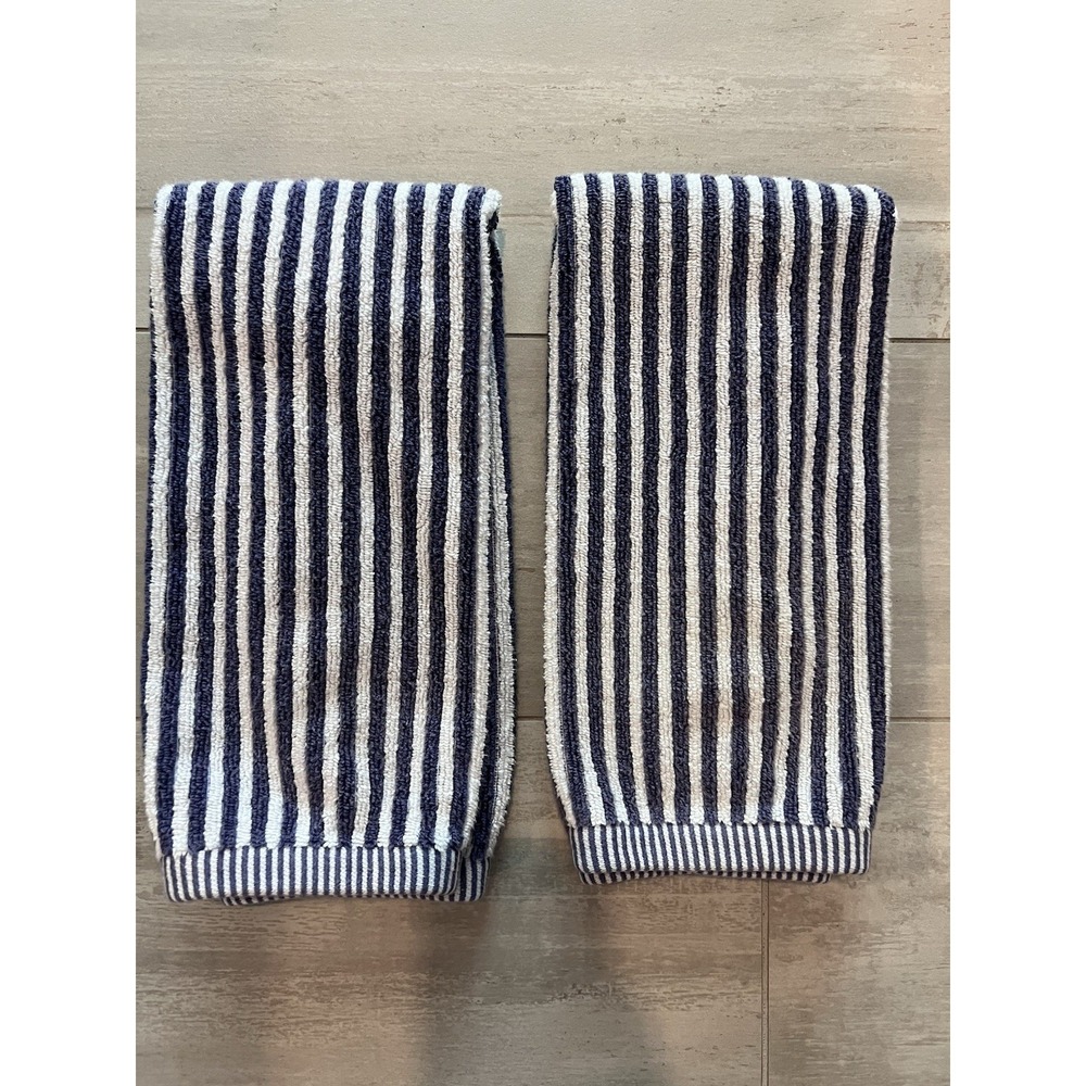 Garnet Hill 100% Cotton-Purple & White Striped-Reversible-Hand Towel-Coastal-